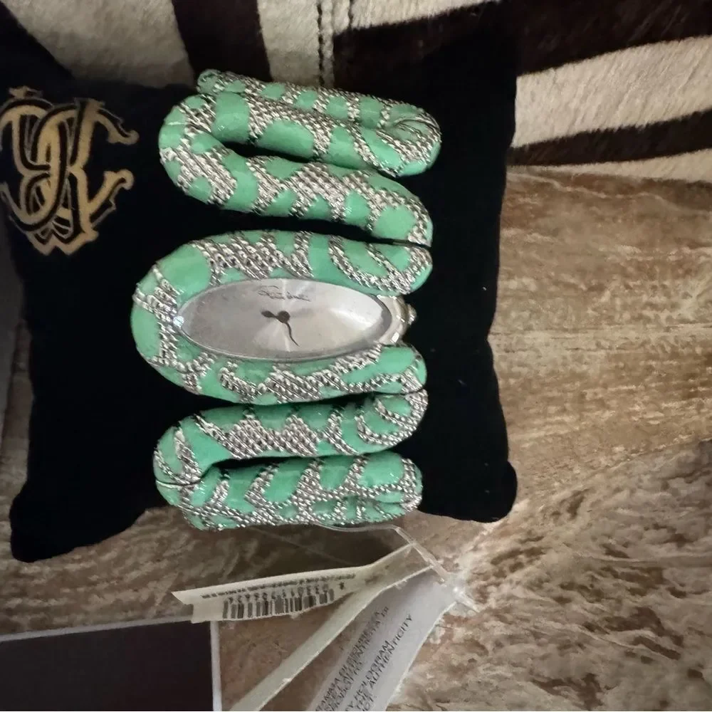 NEW Roberto Cavalli Mint Green Cleopatra Snake Enamel Silver  display picture 3